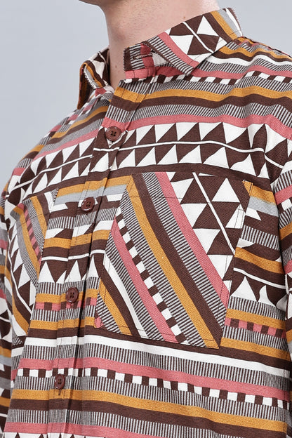 Orange Aztec Relaxed Fit Overshirt