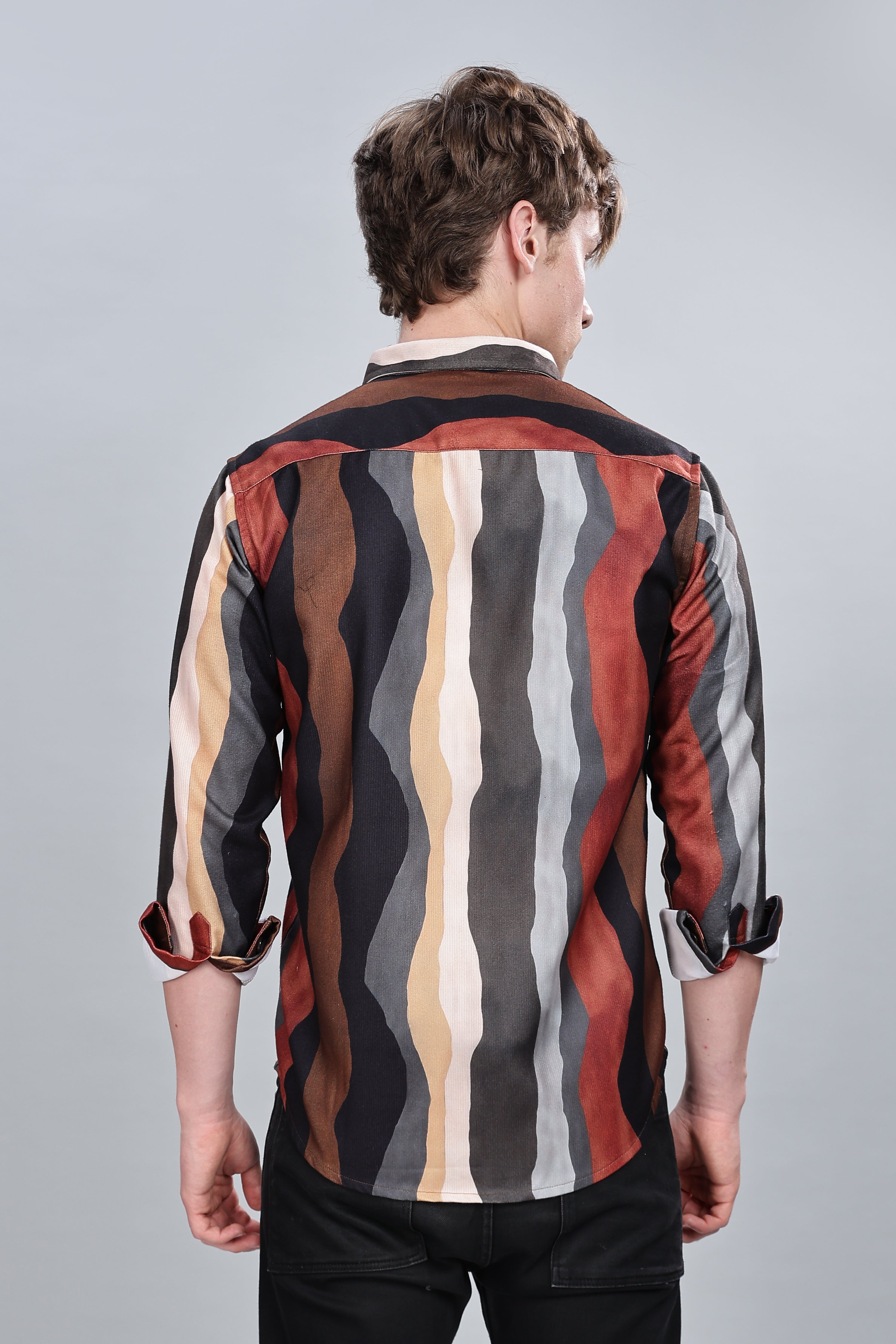 Brown Wavy Relaxed Fit Overshirt