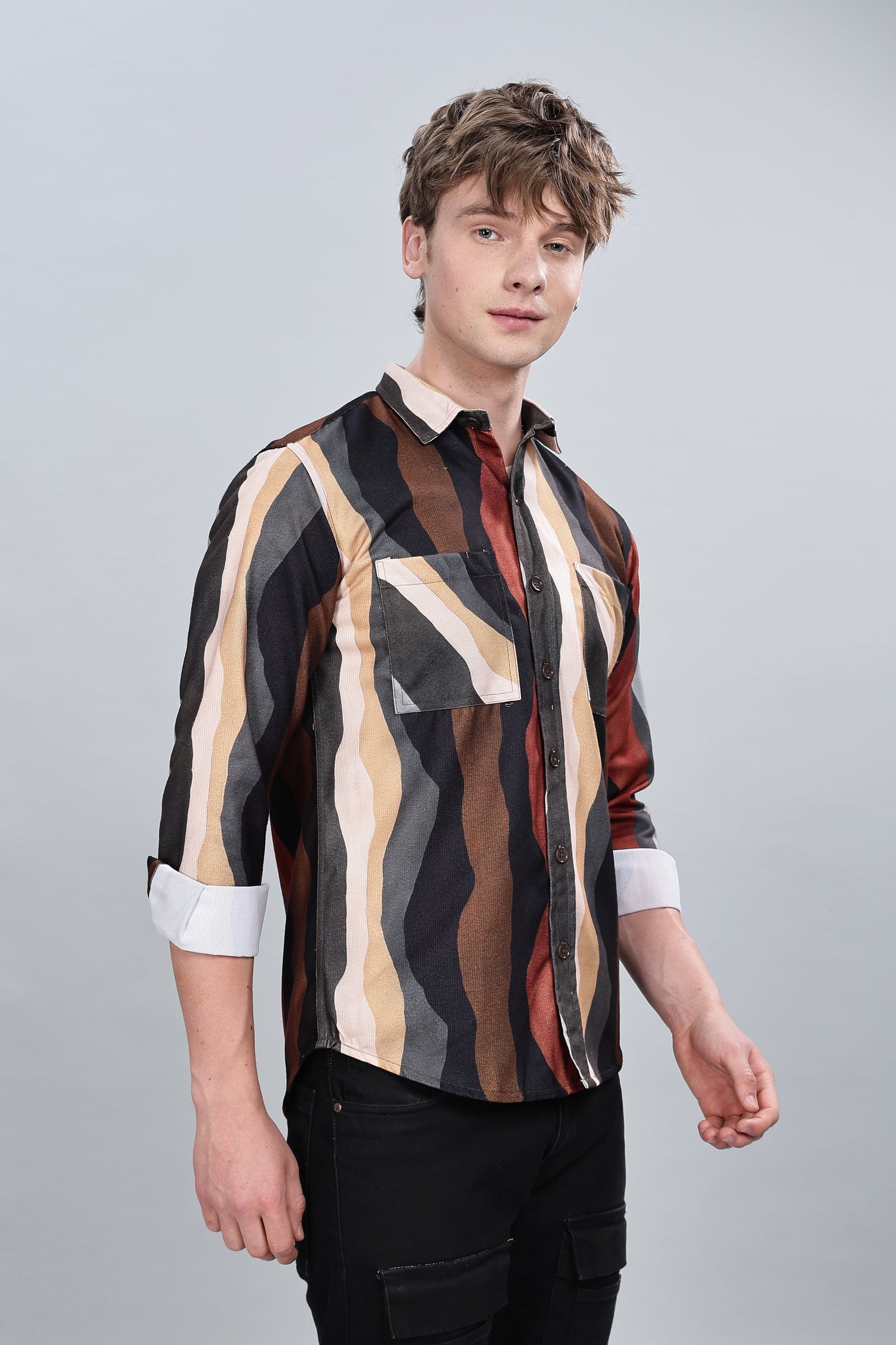 Brown Wavy Relaxed Fit Overshirt