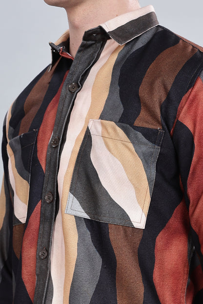 Brown Wavy Relaxed Fit Overshirt