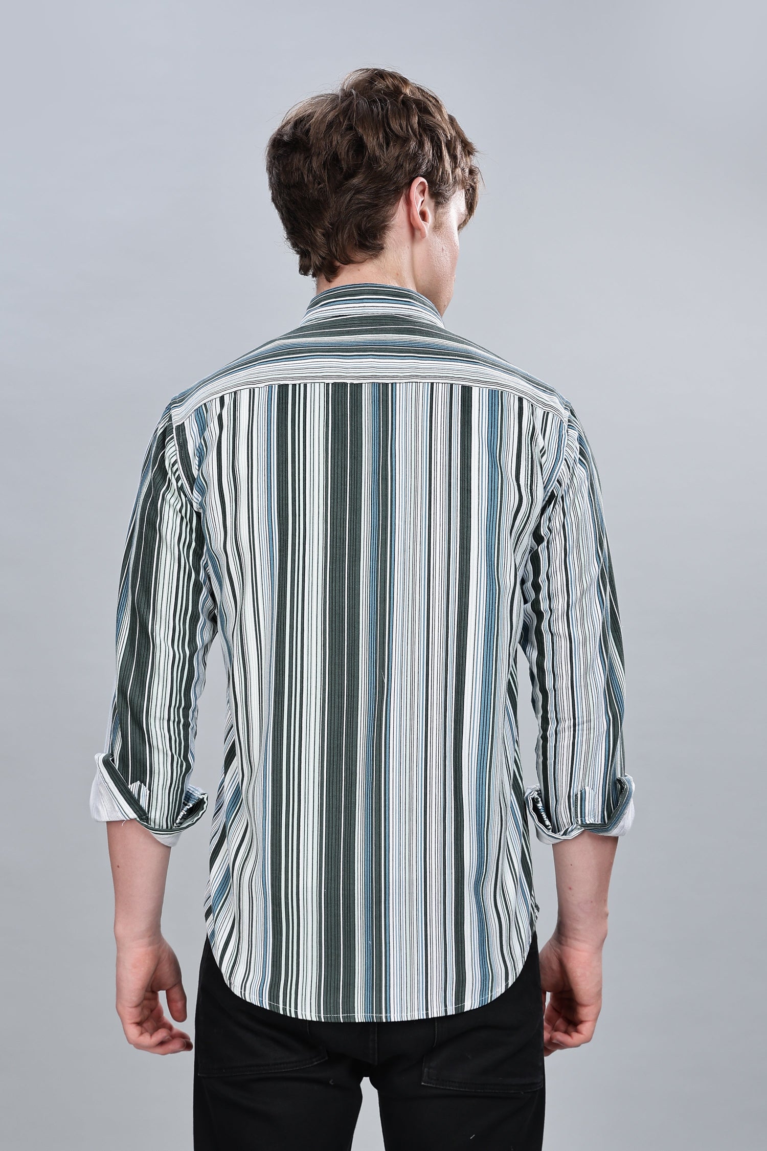 Green Blue Stripes Relaxed Fit Overshirt