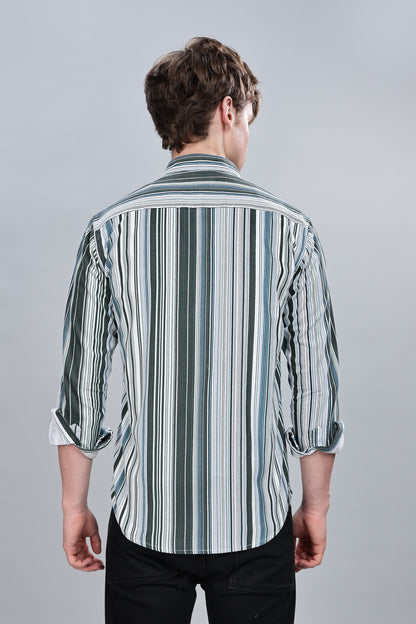 Green Blue Stripes Relaxed Fit Overshirt