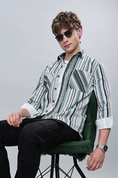 Green Blue Stripes Relaxed Fit Overshirt