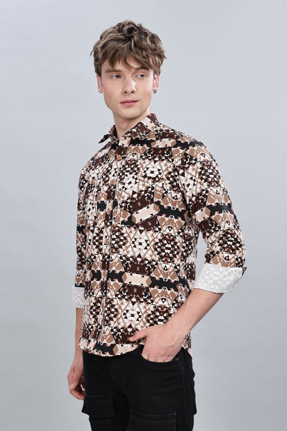 Cream Abstractix Relaxed Fit Overshirt