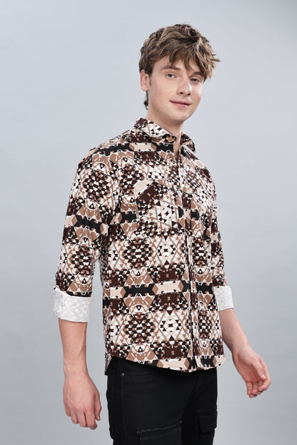 Cream Abstractix Relaxed Fit Overshirt