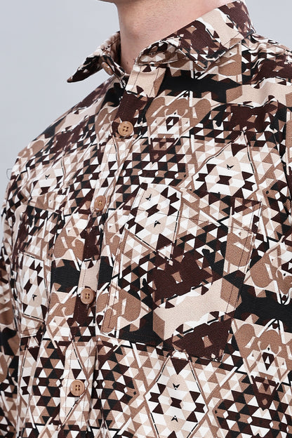 Cream Abstractix Relaxed Fit Overshirt