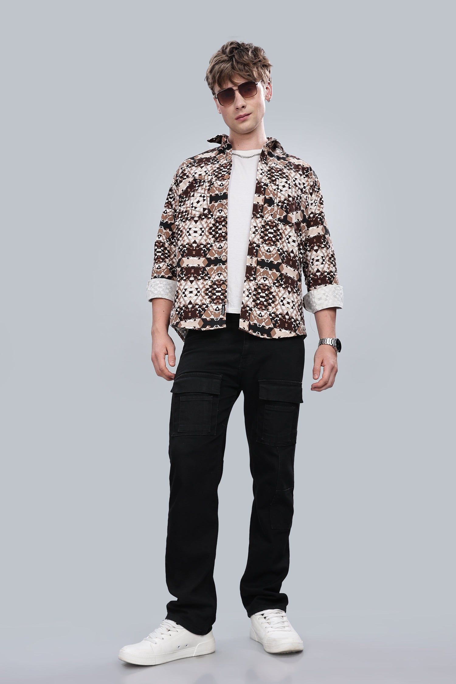 Cream Abstractix Relaxed Fit Overshirt