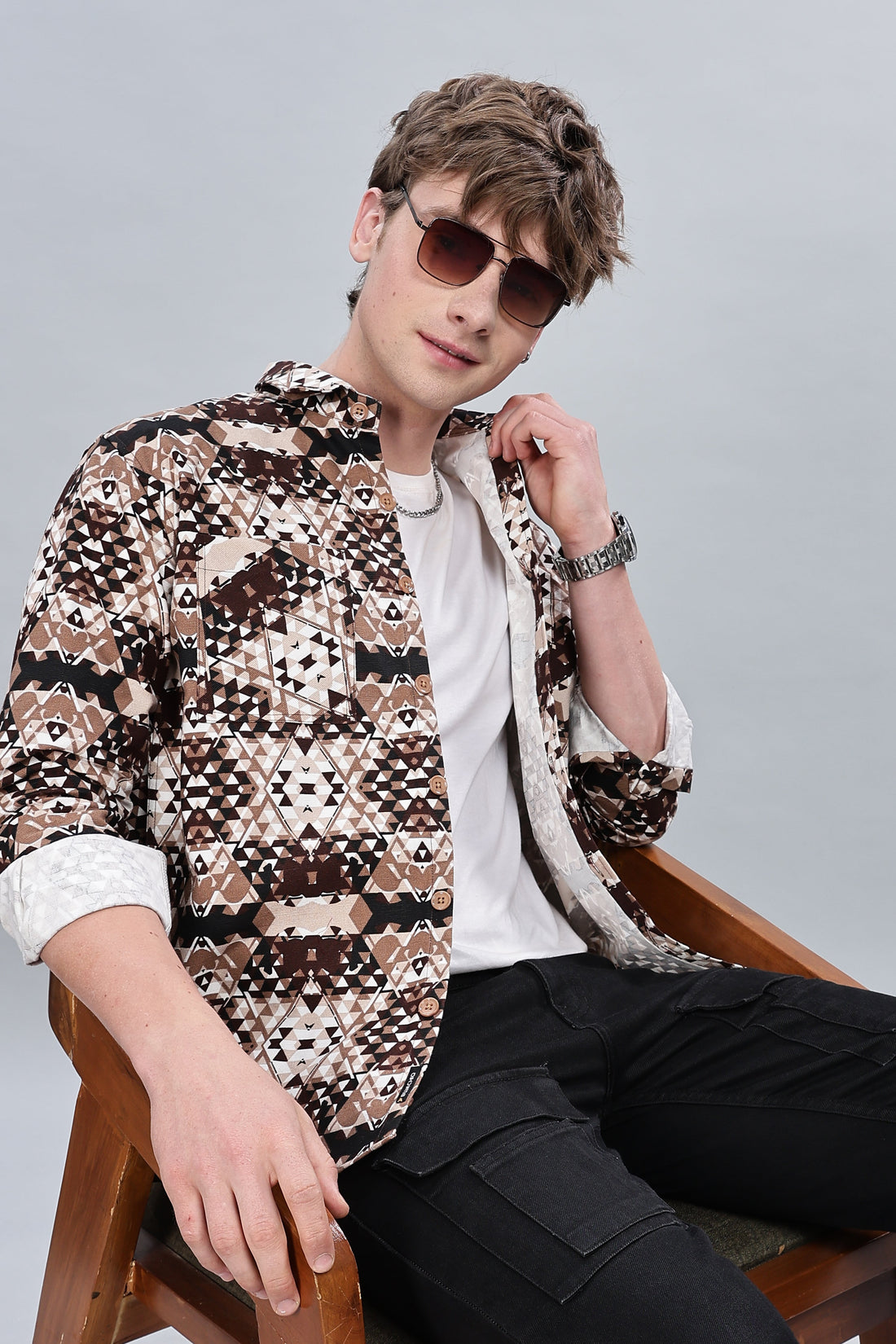 Cream Abstractix Relaxed Fit Overshirt