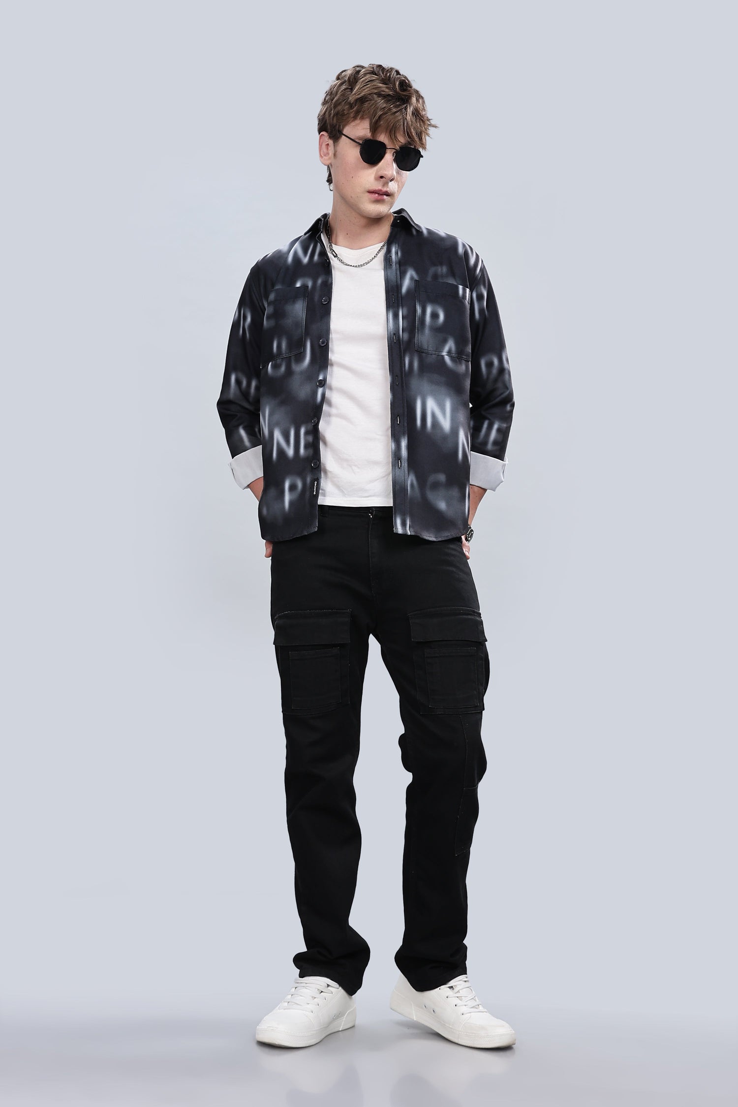 Black Alphabetical Relaxed Fit Overshirt