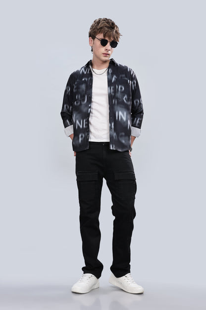 Black Alphabetical Relaxed Fit Overshirt
