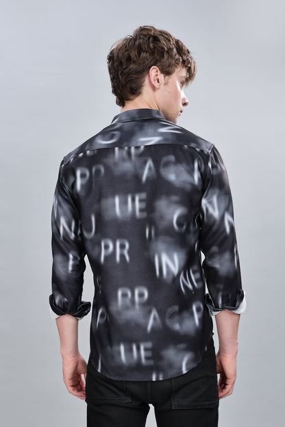 Black Alphabetical Relaxed Fit Overshirt