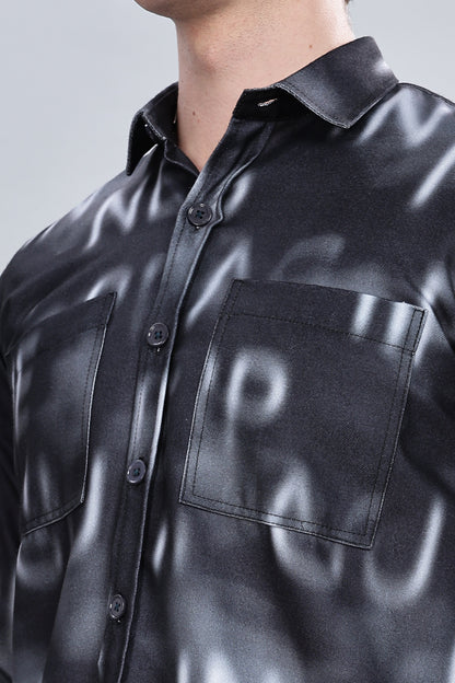 Black Alphabetical Relaxed Fit Overshirt