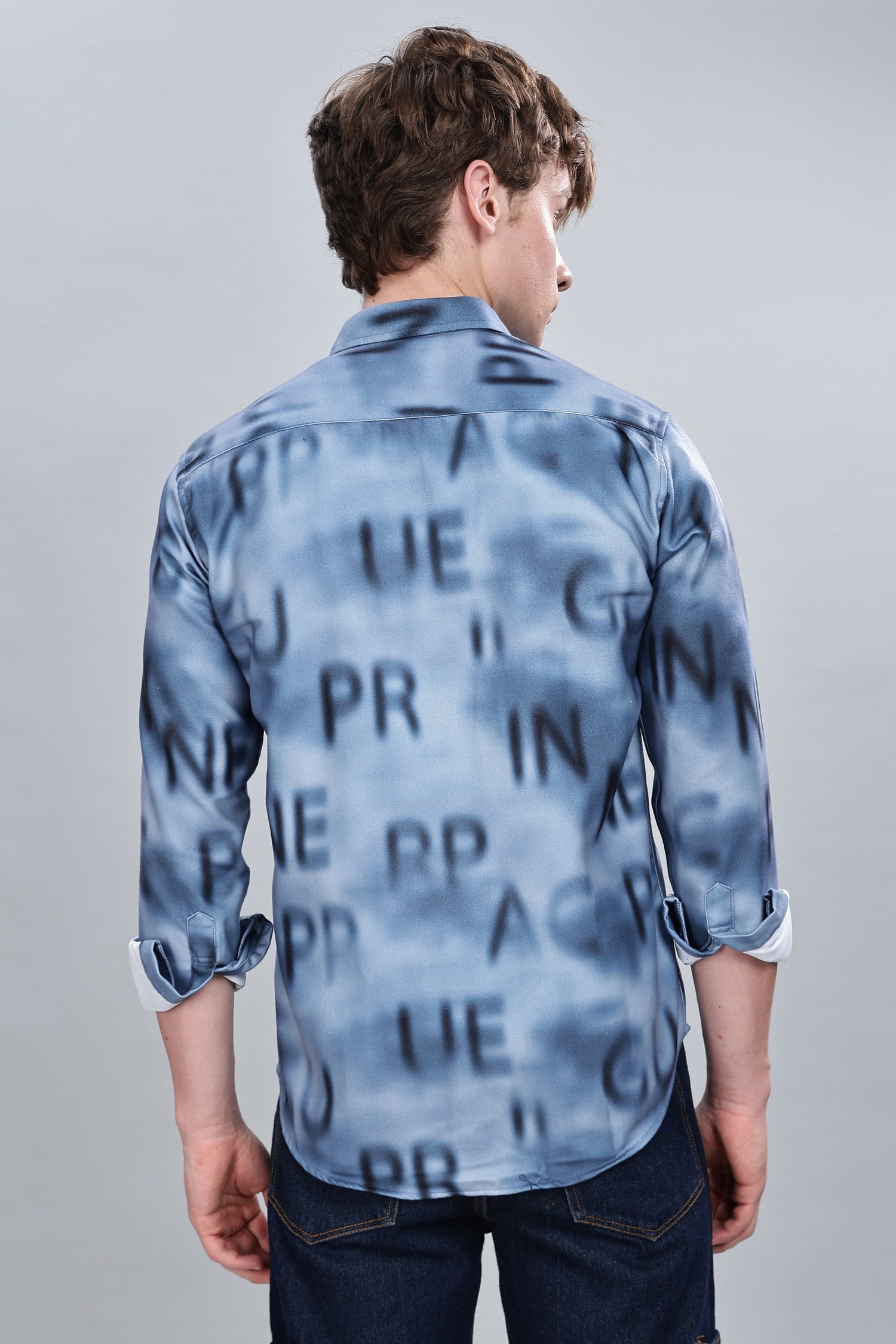Blue Alphabetical Relaxed Fit Overshirt