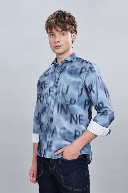Blue Alphabetical Relaxed Fit Overshirt