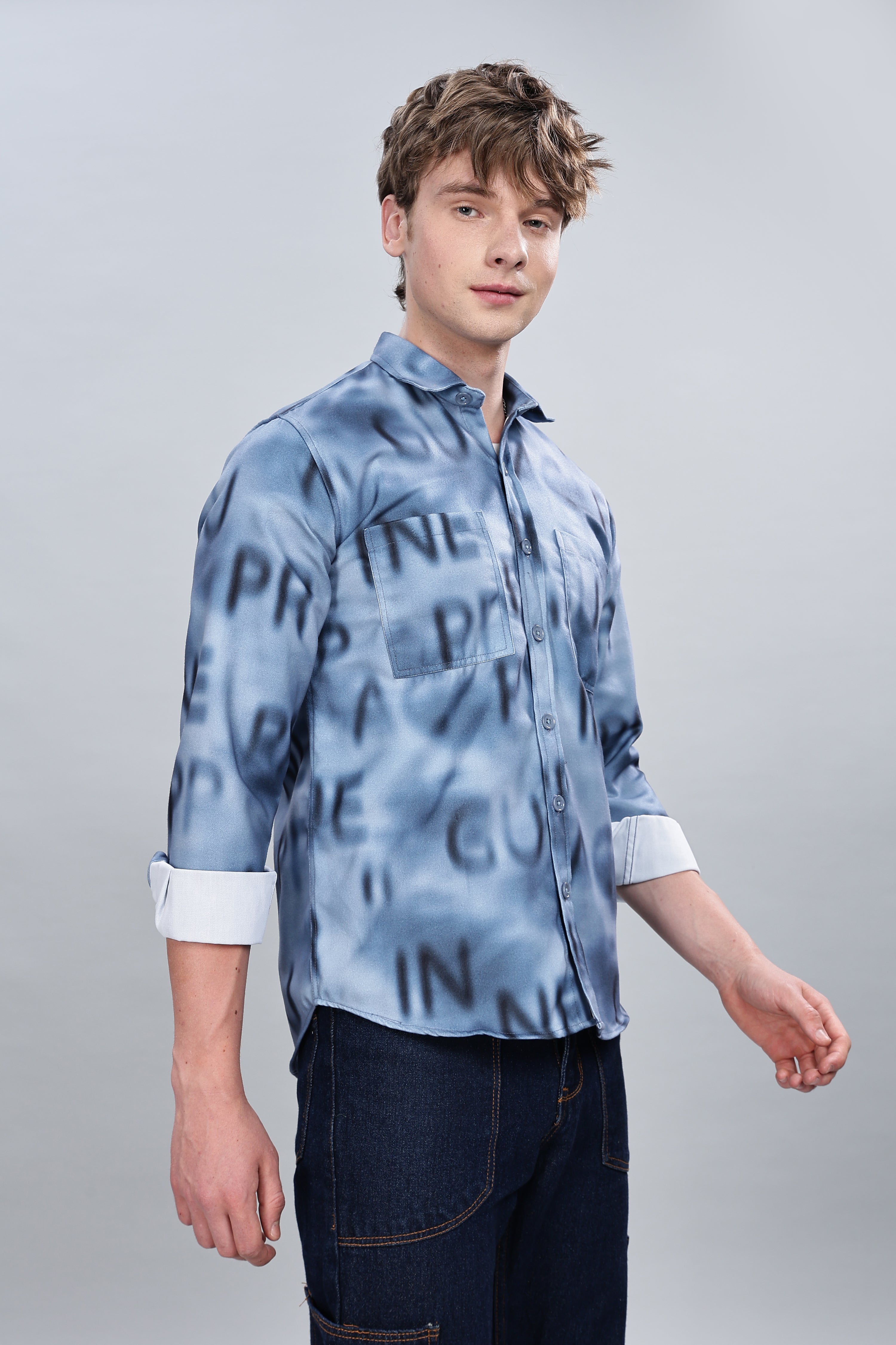 Blue Alphabetical Relaxed Fit Overshirt