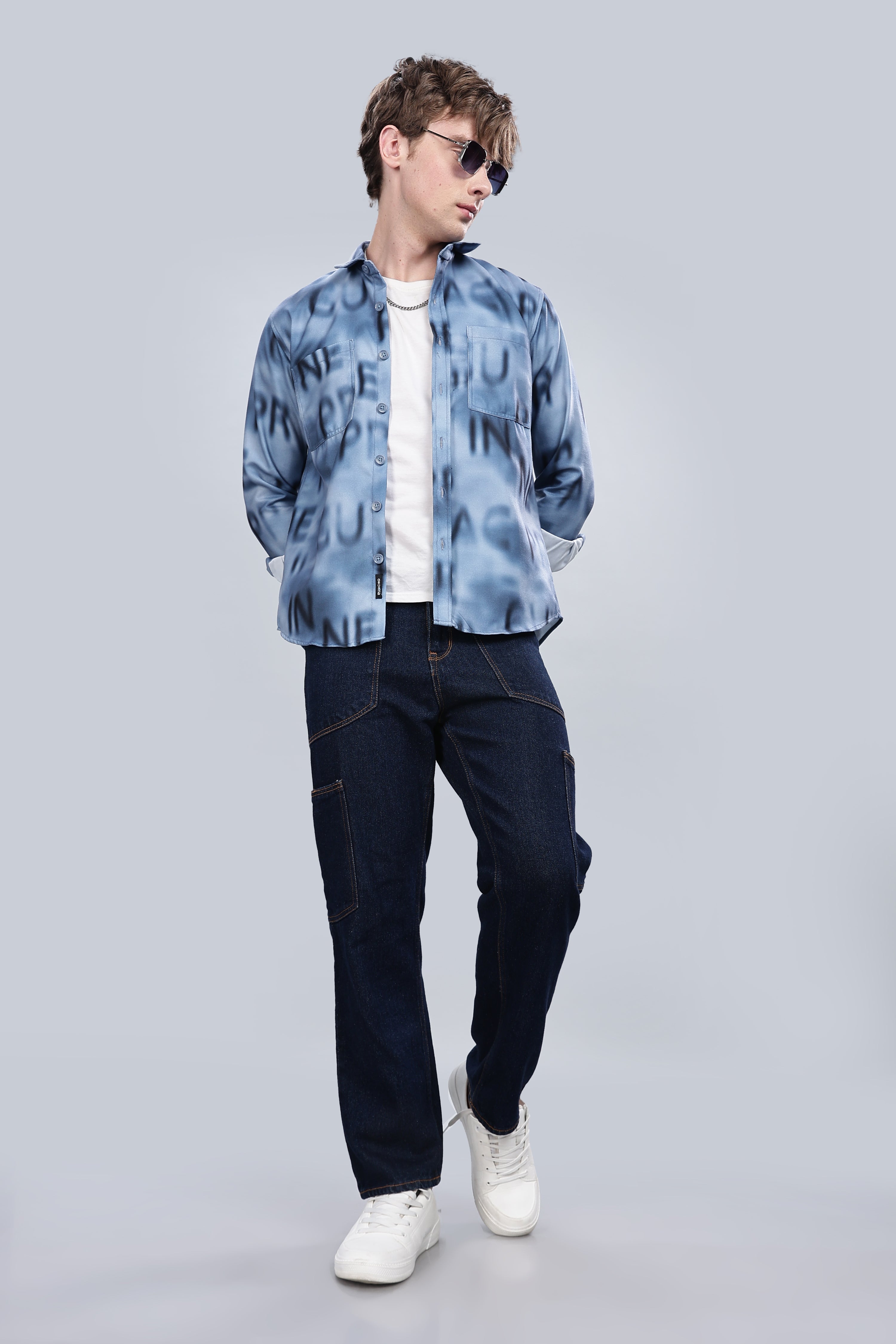 Blue Alphabetical Relaxed Fit Overshirt