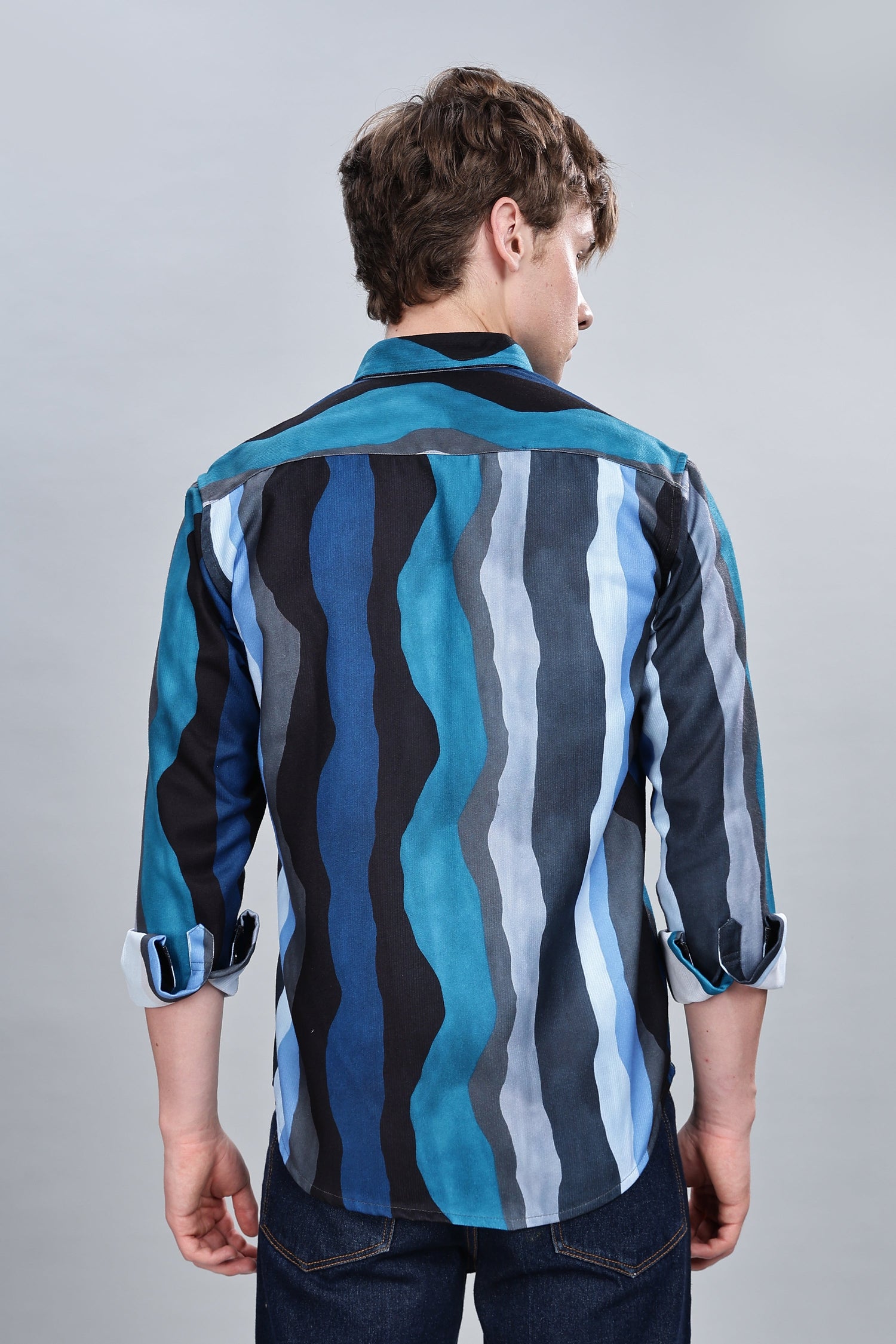 Blue Wavy Relaxed Fit Overshirt