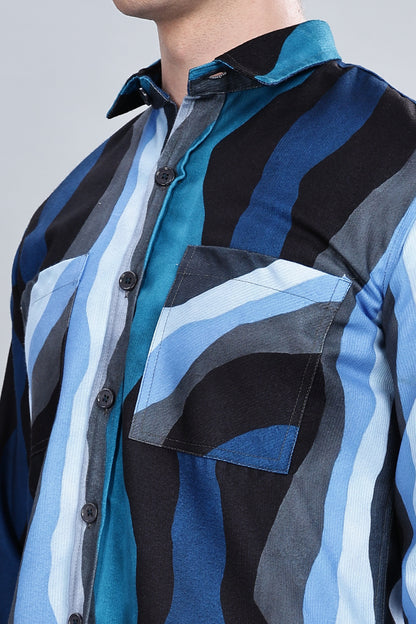 Blue Wavy Relaxed Fit Overshirt
