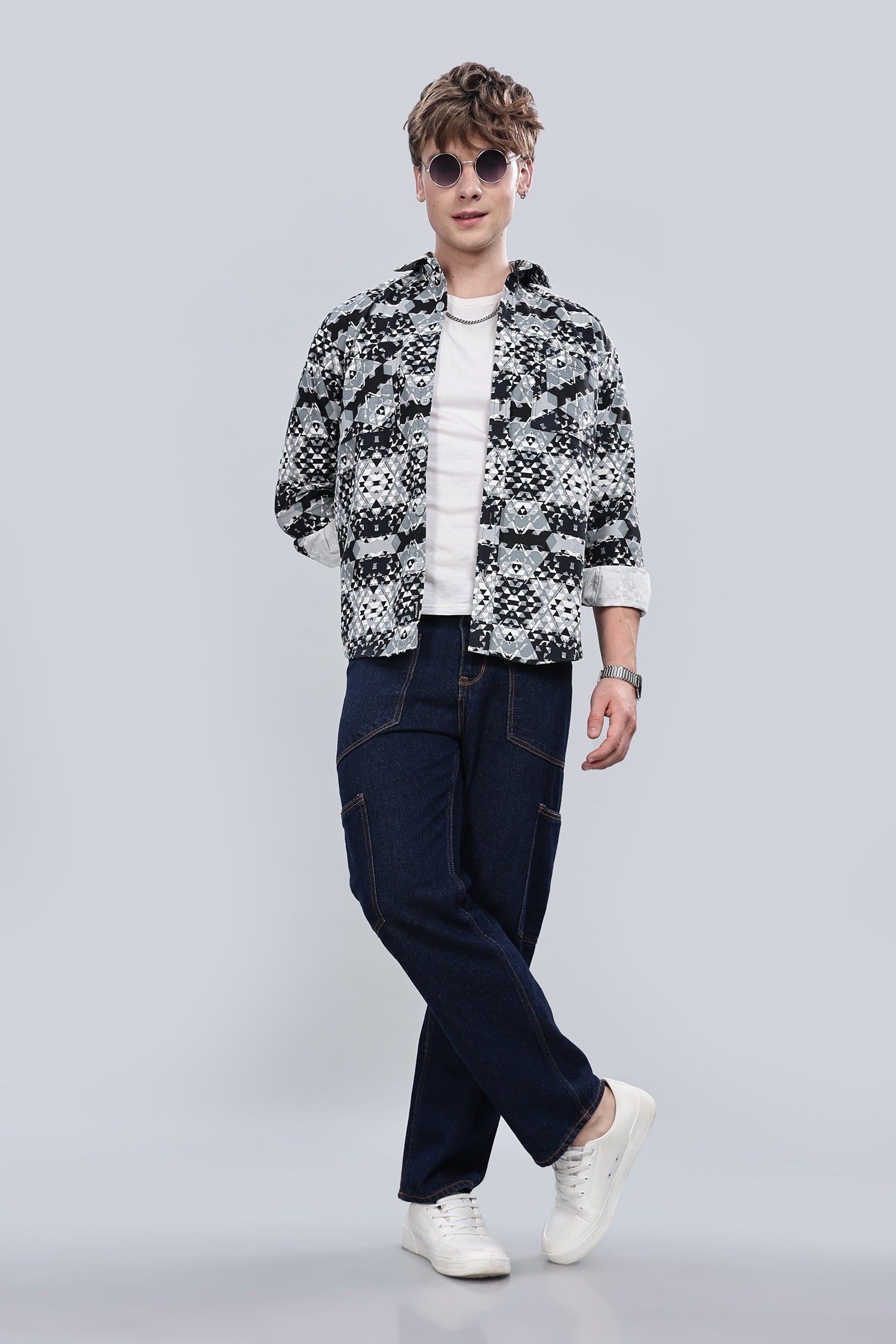 Greyish Abstractix Relaxed Fit Overshirt