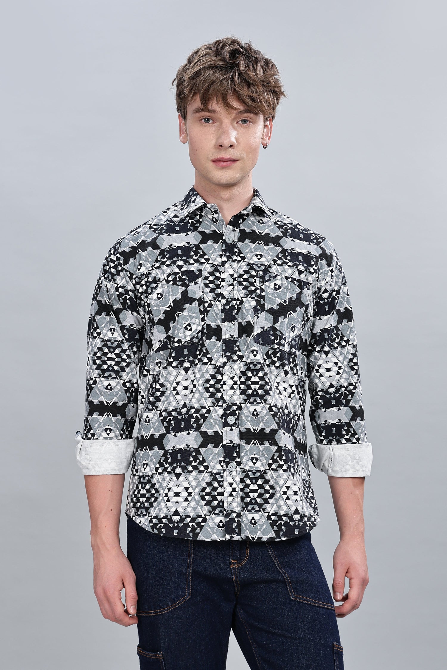 Greyish Abstractix Relaxed Fit Overshirt