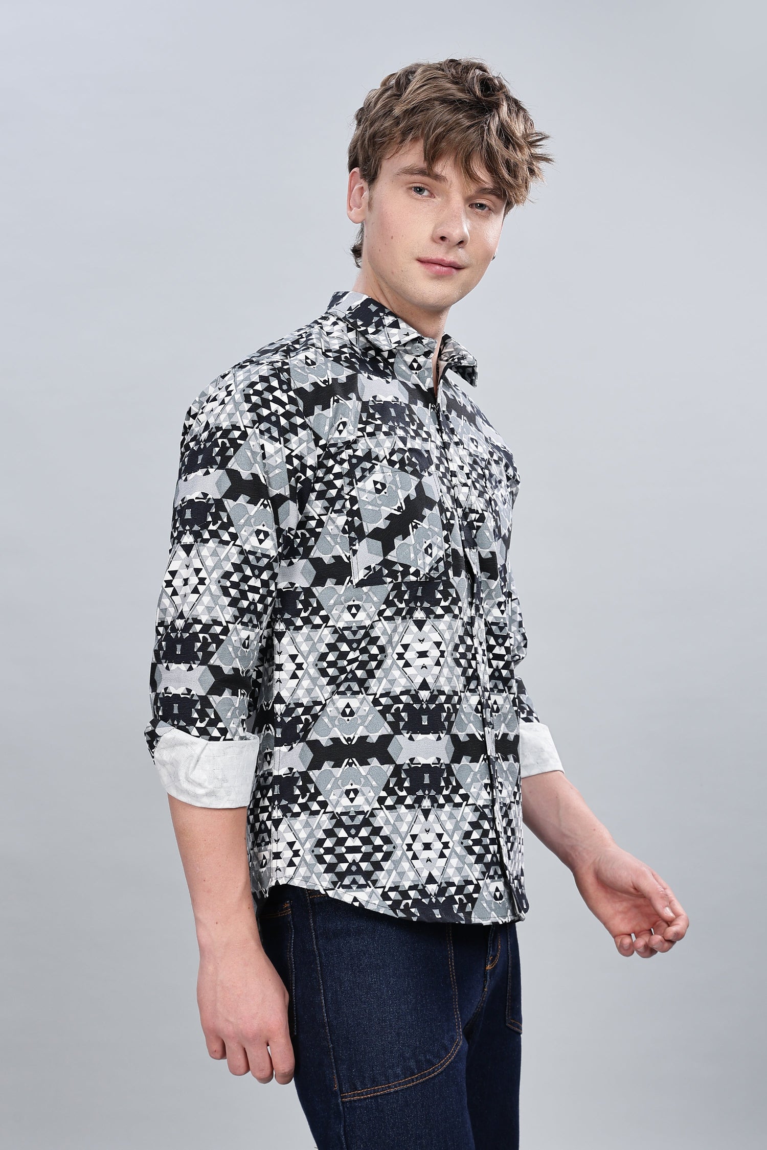 Greyish Abstractix Relaxed Fit Overshirt