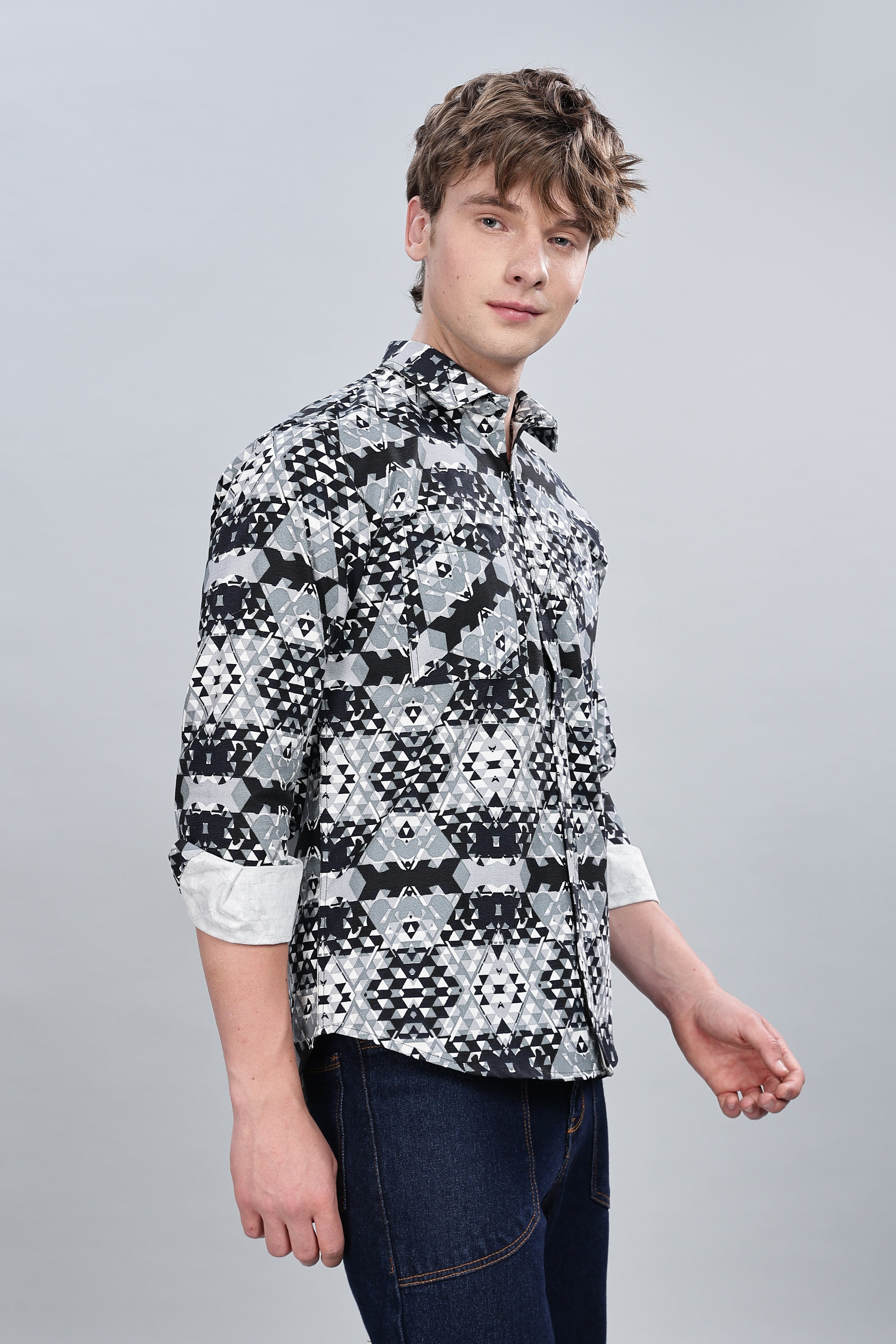 Greyish Abstractix Relaxed Fit Overshirt