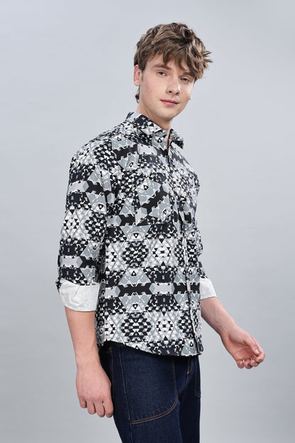 Greyish Abstractix Relaxed Fit Overshirt