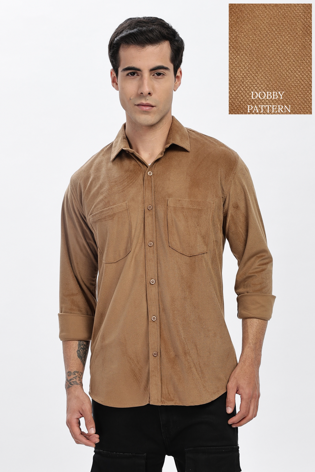 Khaaki Double Pocket Solid Shirt