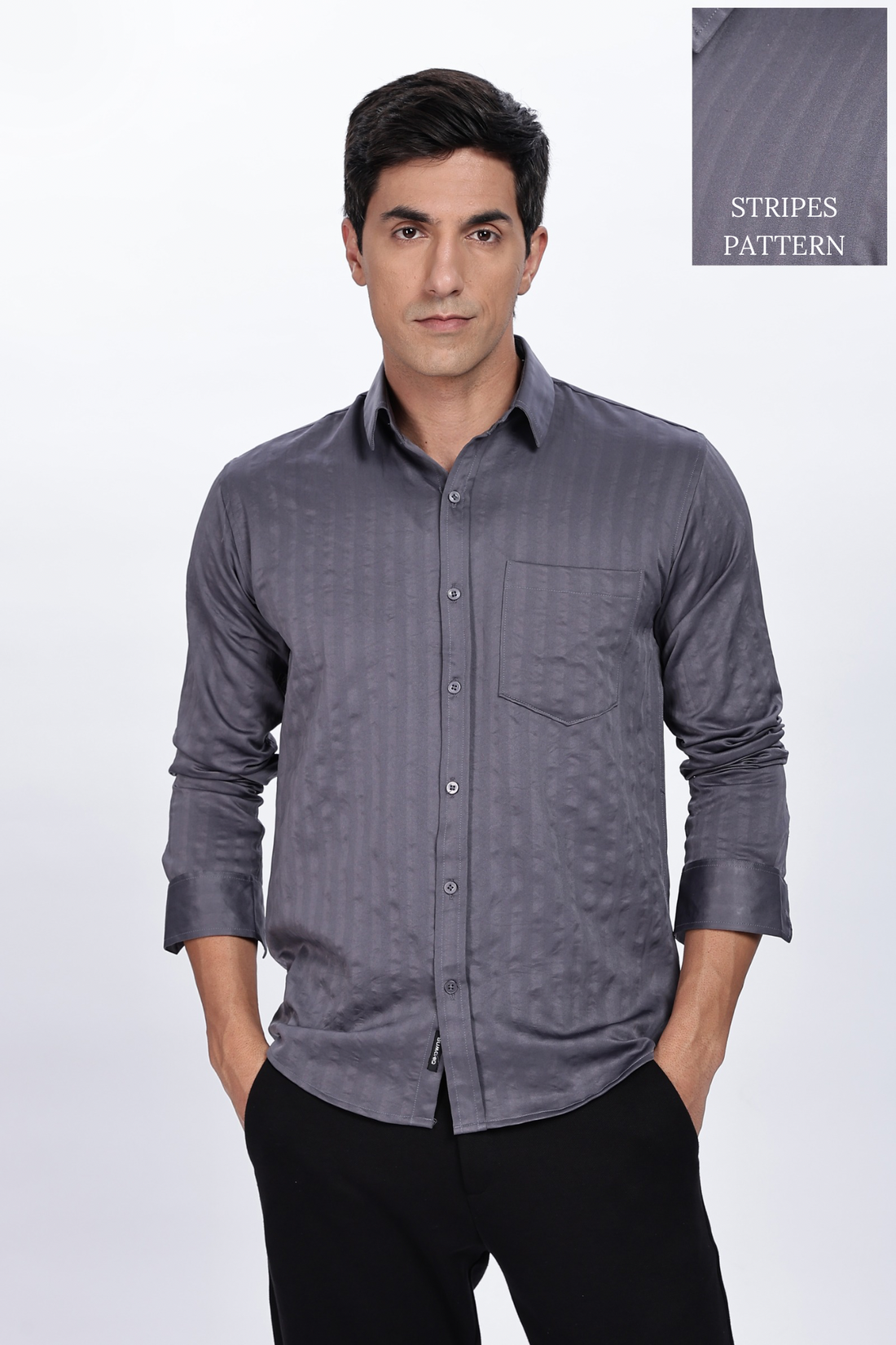 Grey Stripes Solid Shirt
