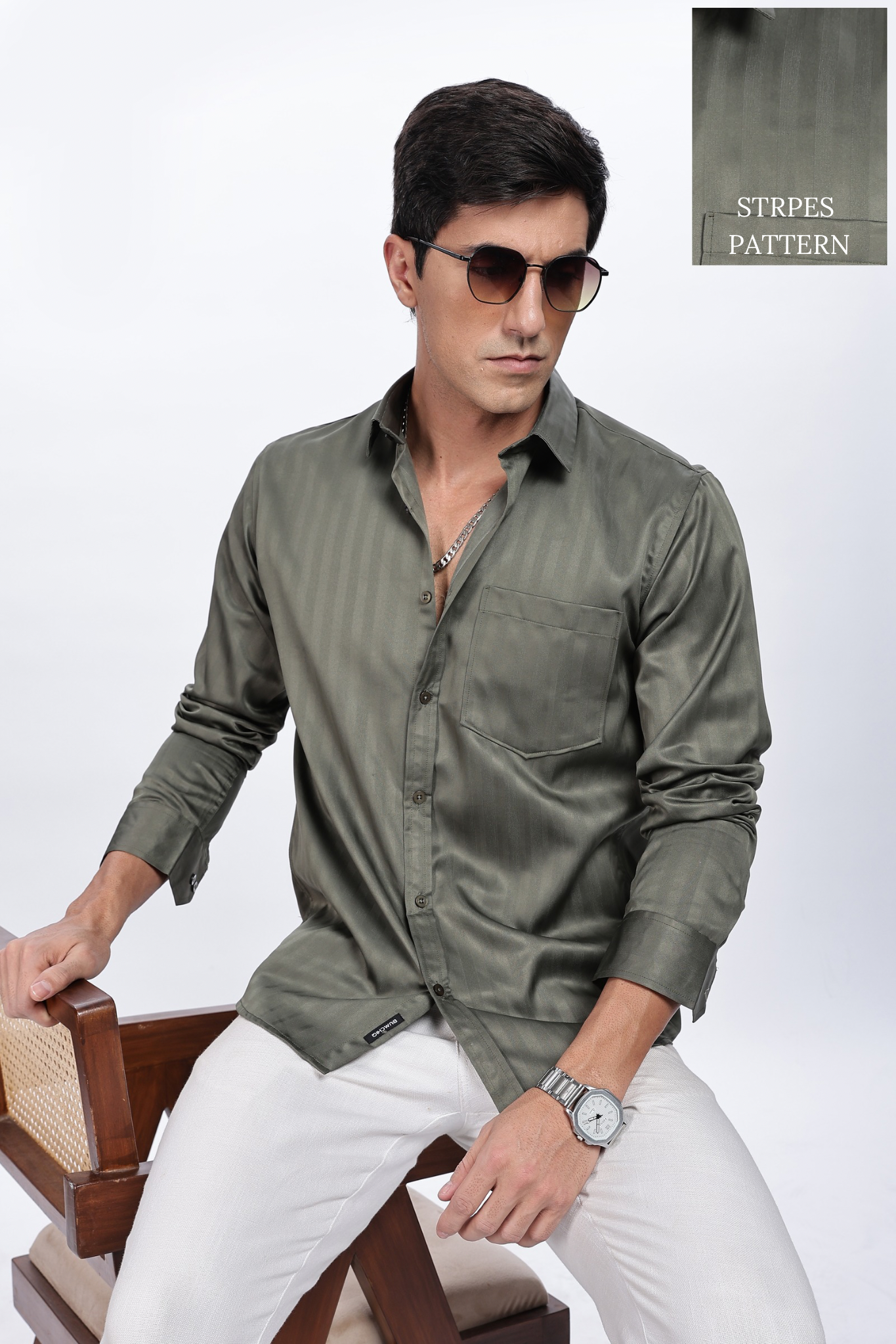 Olive Green Stripes Shirt