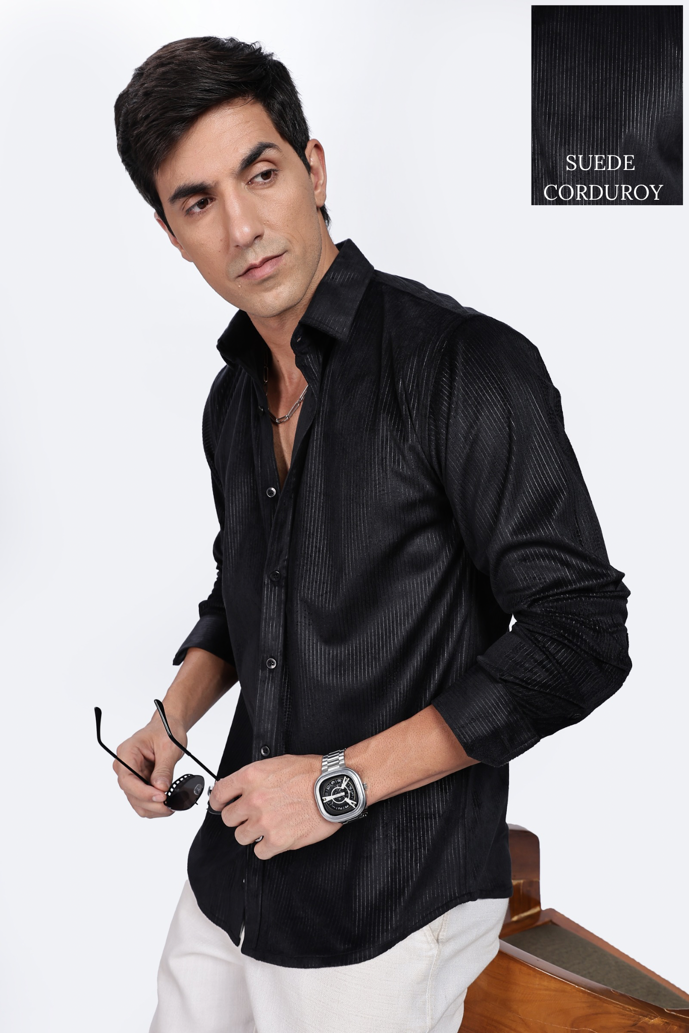 Pleat creased black shirt