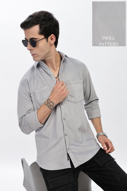 Light Grey Double Pocket Solid Shirt