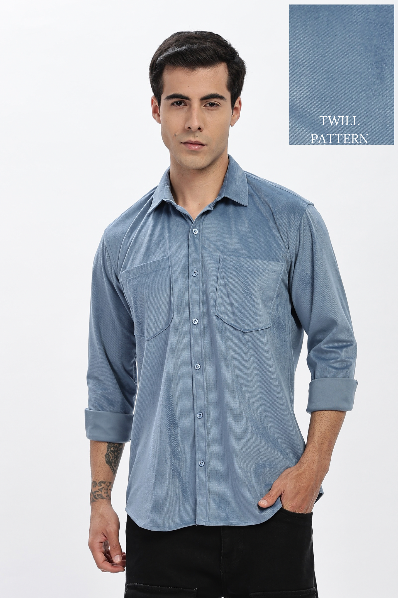 Light Blue Double Pocket Solid Shirt
