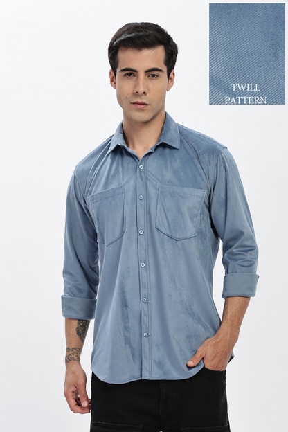 Light Blue Double Pocket Solid Shirt